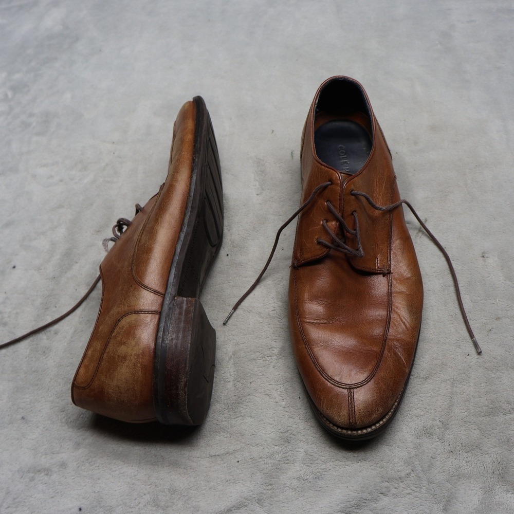 Cole Haan Mens 10.5M Derby Shoes Brown Leather Burnished Lace Up Dress Business